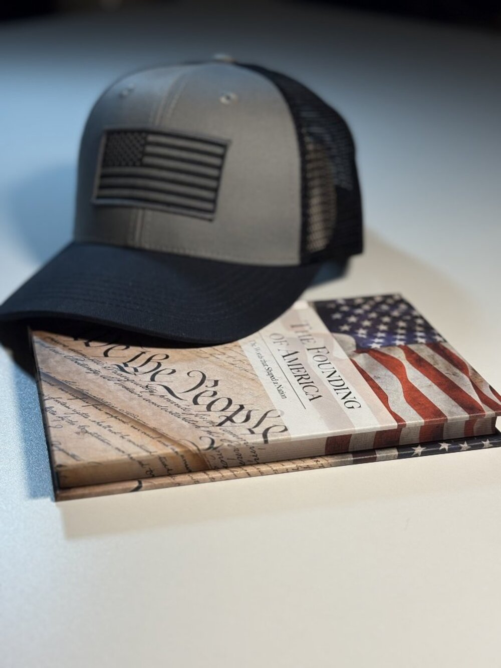 Life Is Good USA Flag Hat + Founding Fathers Book Bundle Gift Fathers Day